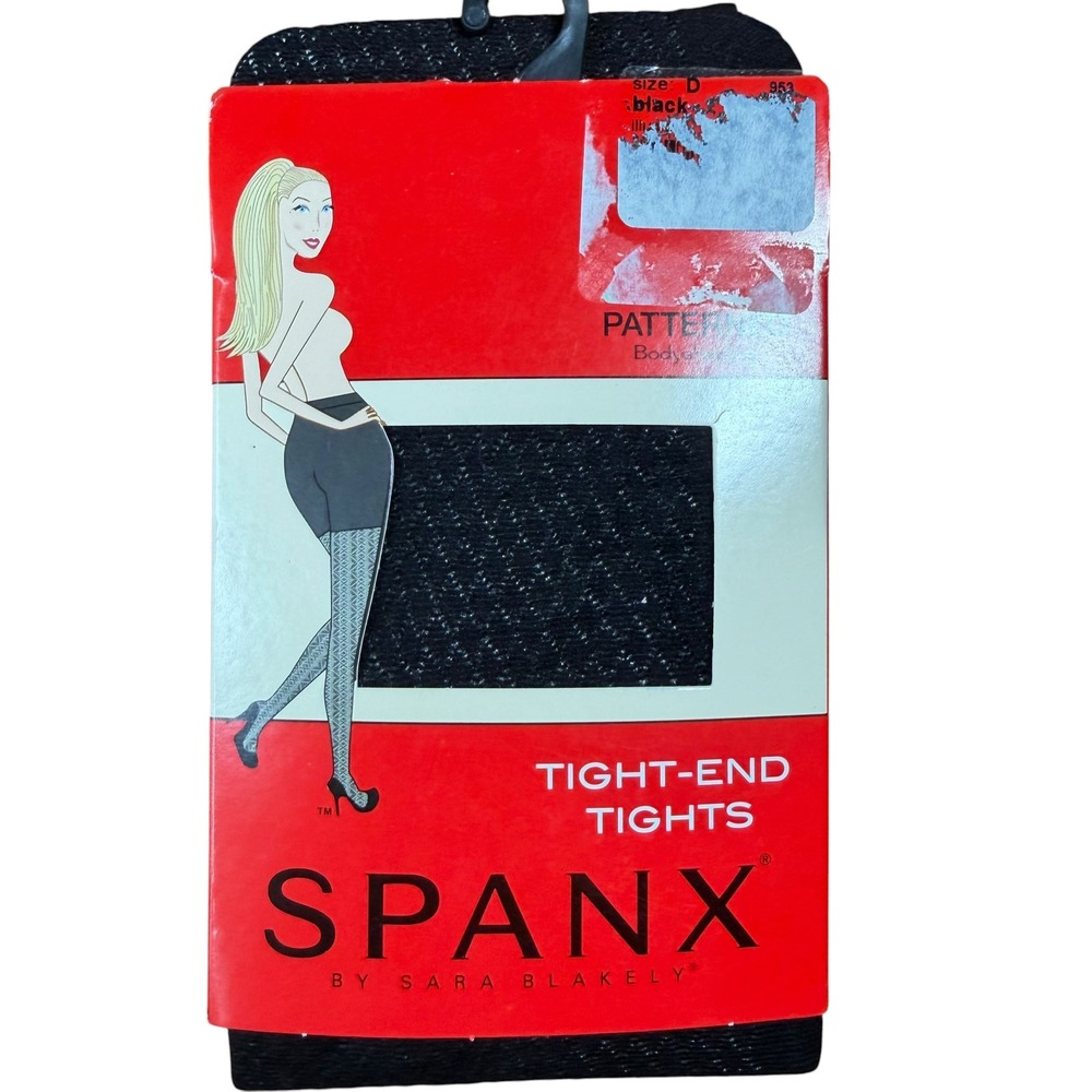 Spanx Tight-End Tights Women Size D Black Patterned Bodyshaping Slimming 953